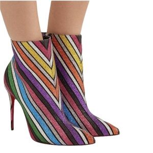 Christian Louboutin So Kate Glitter Multicolor Striped Heeled Boots